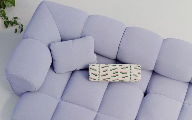 Sander Sofa (Lilac Blue) by Objekte Unserer Tage
Modular, deep-seated upholstery with hand-sewn covers and cushioning over a spring core; and assembled tool-free without screws. Saw at Milan Design Week 2025. Photo courtesy of Objekte Unserer Tage. 