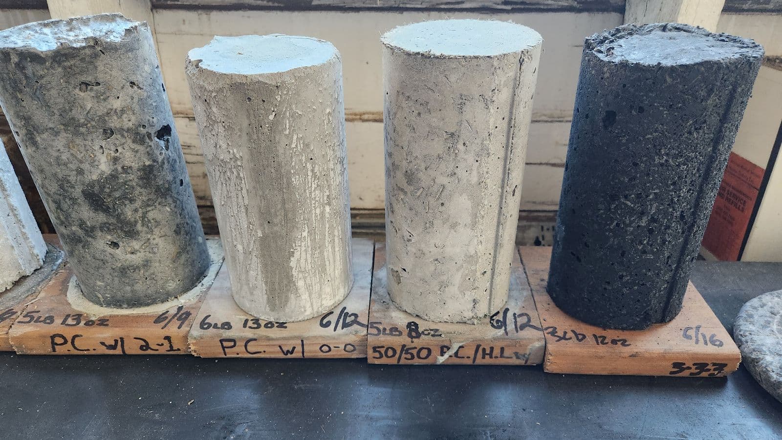 Dama Concrete Test cylinders. Photo courtesy of Dama BioPlastics.