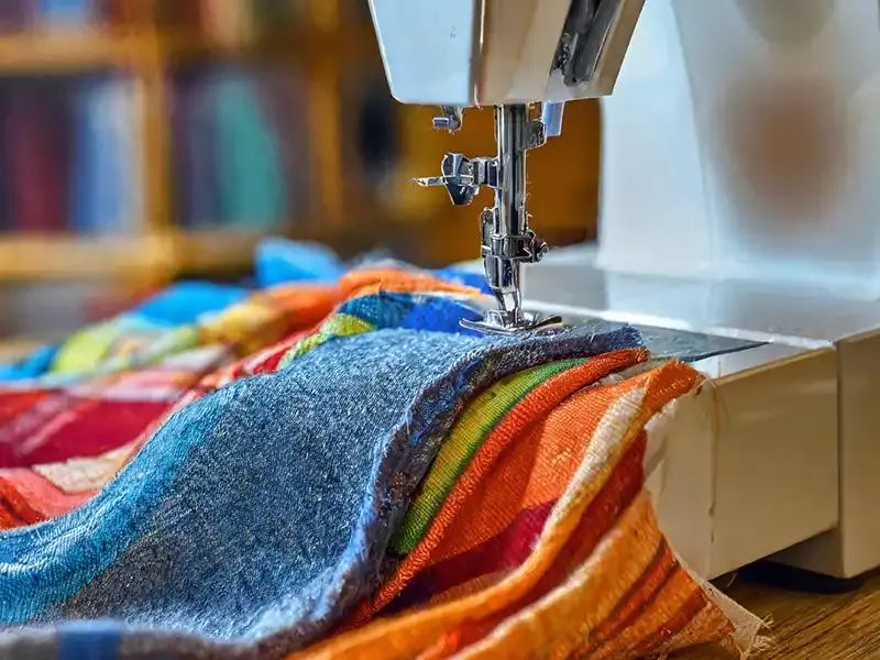 Rainbow linen on a sewing machine