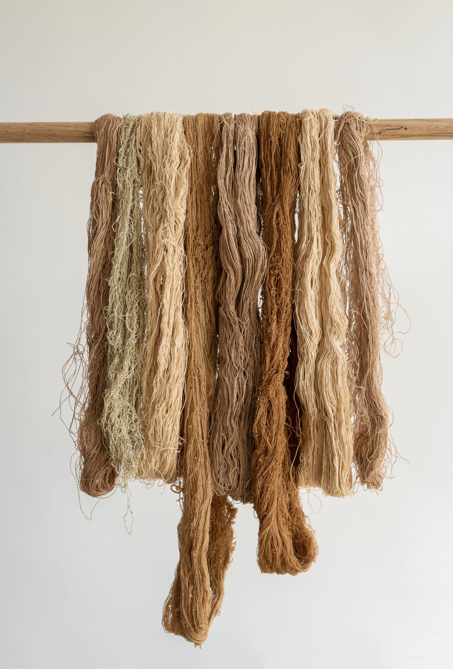 Dyed yarn brown and green colors